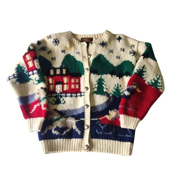 Vintage Eddie Bauer Women's Size Small Knit Village 100% Wool Cardigan Sweater - Picture 6 of 13